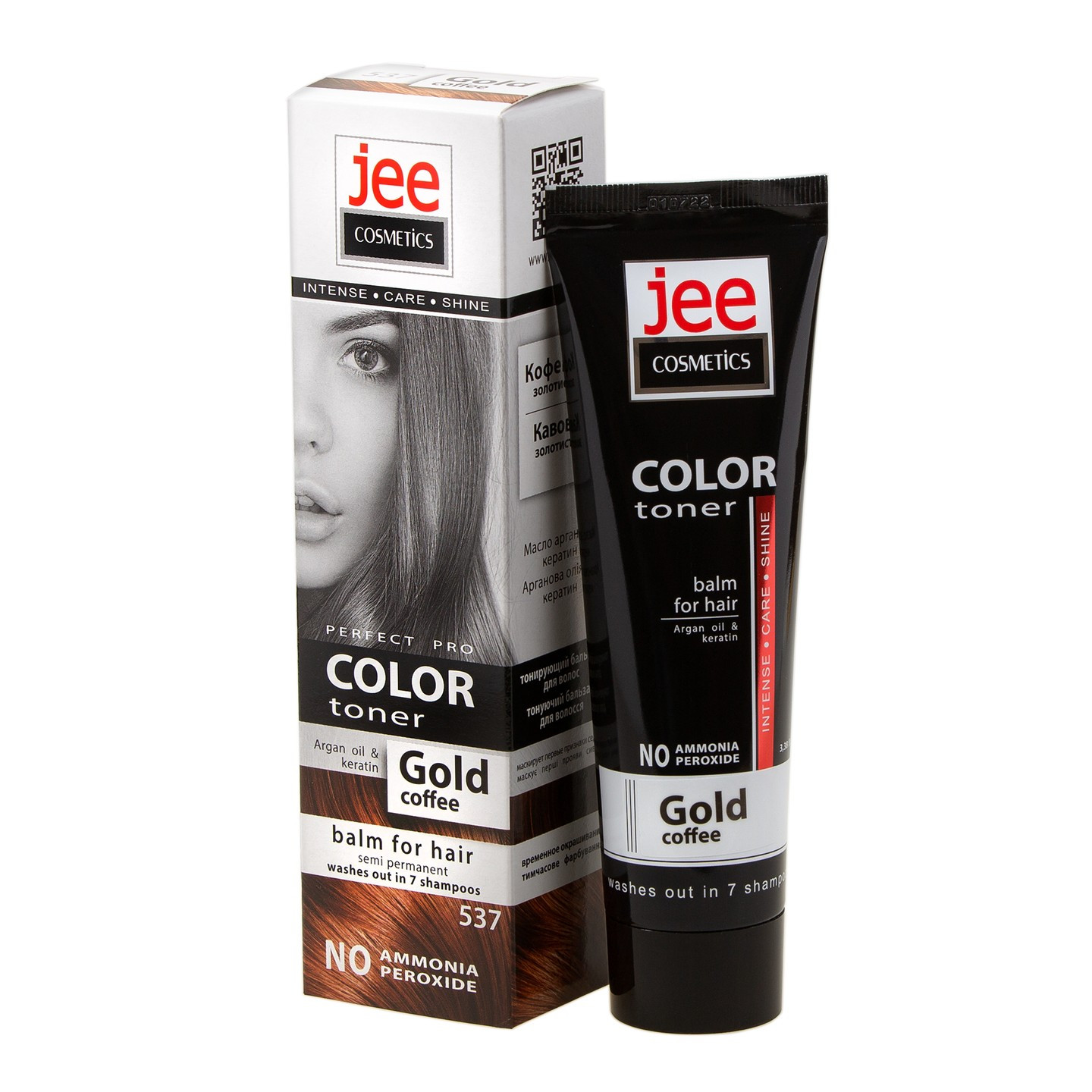 Тонуючий бальзам для волосся "JEE COSMETICS" (туба 100 мл), відтінок 537, Кавово-золотистий